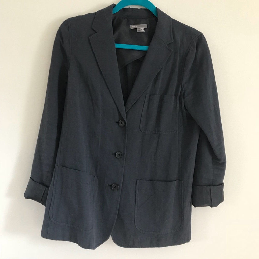Vince - Navy Lightweight Cotton Blazer with Lined Sleeves